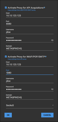 API and IMAP/POP/SMTP Proxy Settings